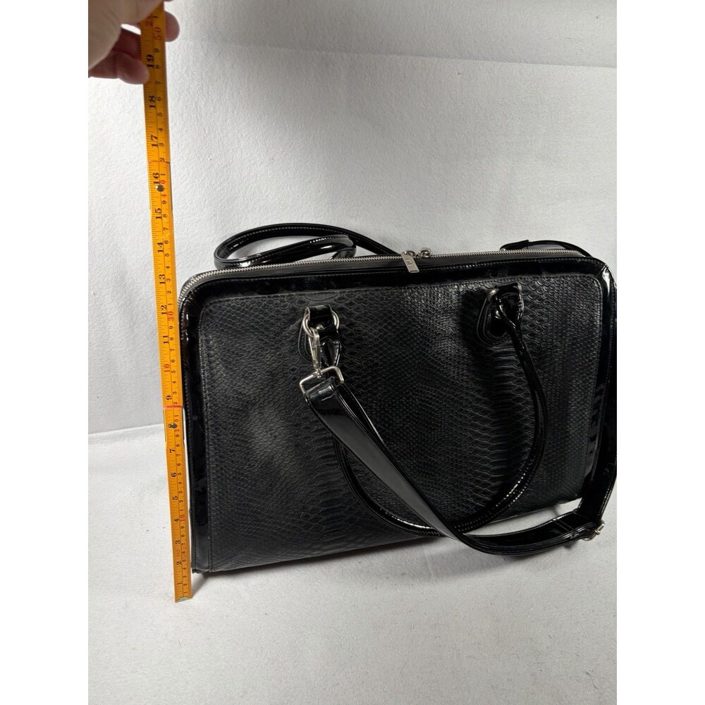 MY BEST FRIEND IS A BAG Black Patent Faux Snakeskin Laptop Computer Tote Satchel